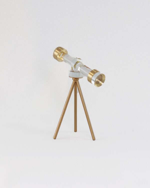 ESCULTURA TELESCÓPIO DE VIDRO COM METAL DOURADO - Imagem 2